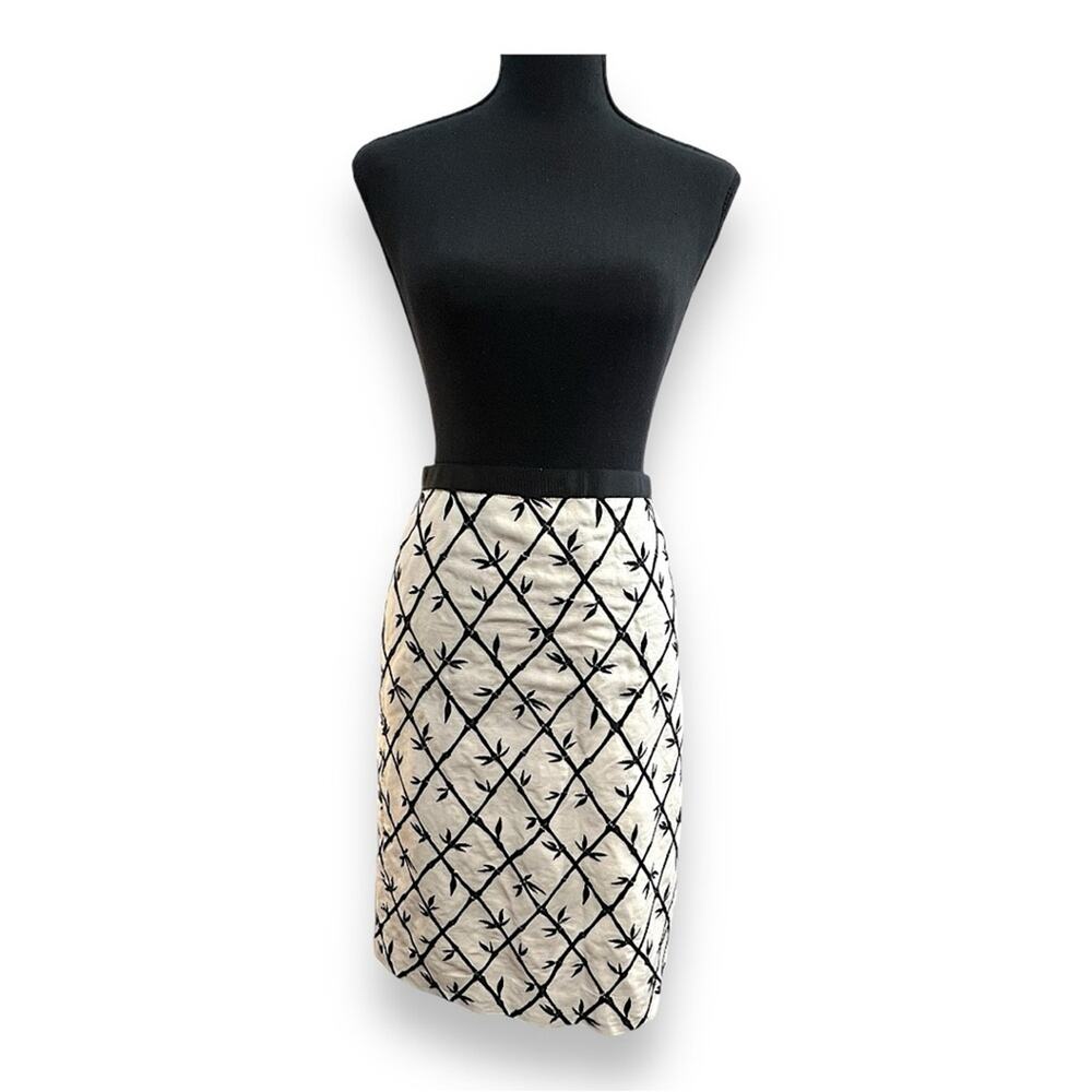 TALBOTS Vintage Ivory and Black Bamboo Embroidered A Line Skirt SZ 6